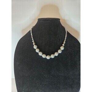 Silver Tone Necklace Beaded with Textured Beads Adjustable Length